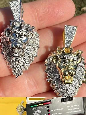 MOISSANITE Silver/Gold Plated Iced Rasta Lion Crown Pendant Necklace Pass Test • $101.68