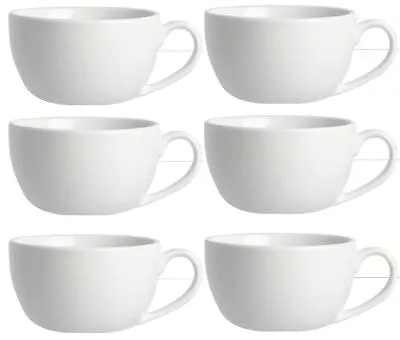 6 Cappuccino Cups Large White Porcelain Round Cup 12oz 34cl Coffee Drink Mug • £12.99