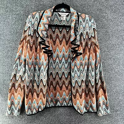 Misook Sweater Womens Small Multicolor Chevron Cardigan Wool Blend Knit Retro • $5.80