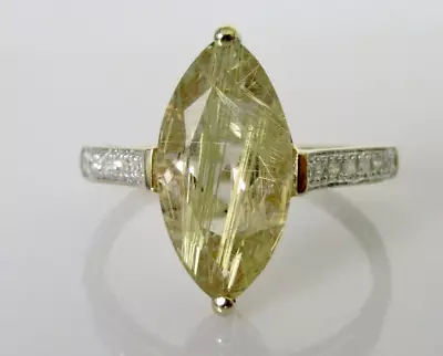 Gold Diamond Ring - Ex QVC 9ct Gold Marquise Cut Quartz Diamond Band Ring Size T • £165