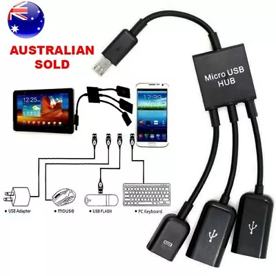 AU 3 In 1 Micro USB HUB Double USB 2.0 And MALE TO FEMALE Host OTG Adapter Cable • $7.98