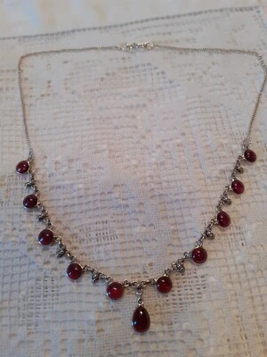 £42 • Buy Antique Vintage Lavalier Silver Almandine Garnet Necklace