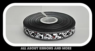 7/8 Inch Mickey Mouse White Film Strip On Grosgrain Ribbon- 1 Yard • $0.99