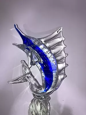 Art Glass Swordfish 11” X 6”  Blue Italian Murano MINT • $35
