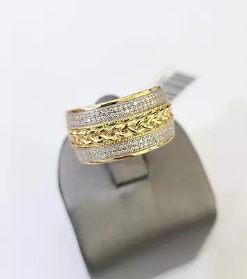 Real 10k Yellow Gold Diamond Mens Ring Band Wedding Genuine Natural • $1080.59