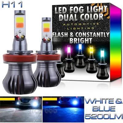 H11 H8 H9 H16 Strobe Flash LED DRL Fog Driving Light Bulbs Dual Color White Blue • $20.78