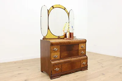 Art Deco Vintage Waterfall Walnut Dresser Or Chest Mirrors #47018 • $1975