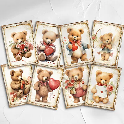 Vintage Valentine Teddy Bears Cards Tags Journal Card Making Supplies • £2.80
