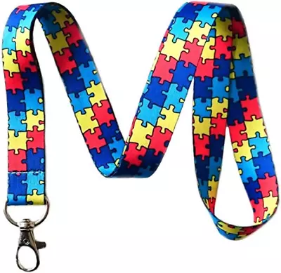 Autism Awareness Puzzle Piece Print Lanyard Key Chain Id Badge Holder • $13.04