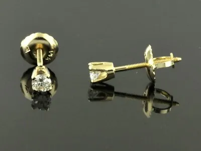 14k Yellow Gold Diamond  Stud Earring Solitaire 0.14 Ct Prong Screw Back • $256.91