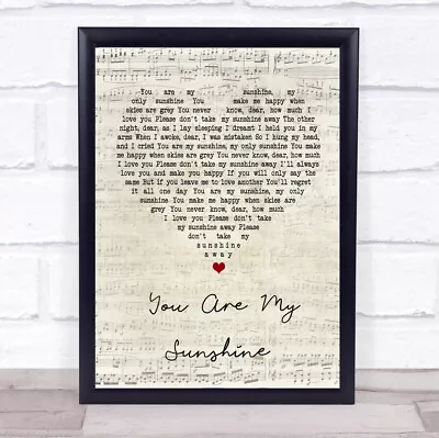 You Are My Sunshine Script Heart Song Lyric Quote Print • £34.95