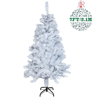 4/5/6/7ft White Christmas Tree With Blue LED Lights Metal Stand Bushy Pine Xmas • $60.99