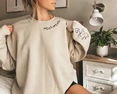 Custom Mama Sweatshirt With Kid Name On Sleeve Personalised Mum Sweatshirt • £28