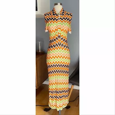 MISSONI Sport Chevron Zig-Zag Midi Length Dress Size 42 Semi Sheer • $85