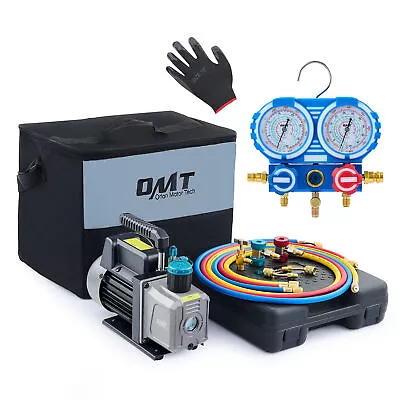 $119.73 • Buy OMT 3.5cfm HVAC Vacuum Pump Kit & A/C Manifold Gauge Set F 134a 22 404a 410a US