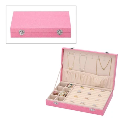 £39.25 • Buy Jewelry Organizer Storage Box Pink Velvet Anti Tarnish Lining Lock