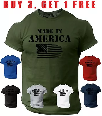 Made In America T Shirt USA Flag Distressed Military Patriotic Tee • $12.90