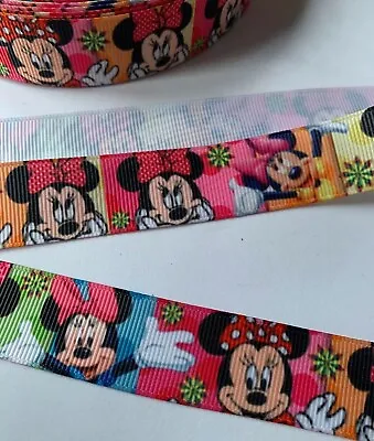 1Metre 22mm Disney Minnie Mouse Grosgrain Ribbon Bows Cake Birthday Baby Shower • £1