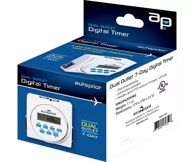 Autopilot Dual Outlet 7-Day Grounded Digital Programmable Timer 1725W 15A 1 Sec • $25.99