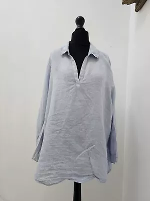 Tahari Womens 100% Linen V-Neck Top Size 2X Blue Long Sleeve chest 54inches  • £22