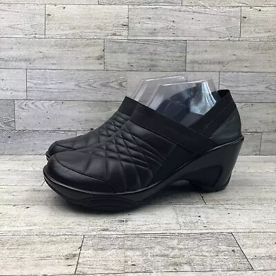 J-41 Adventure On Size 8.5 Black Quilted Slip On Vegan Clogs Wedge Heel Padded • $34.99