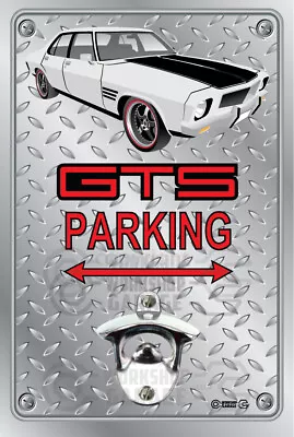 Pop A Top Wall Mount Bottle Opener Metal Sign - HOLDEN HQ GTS WHITE/BLACK RIMS • $29