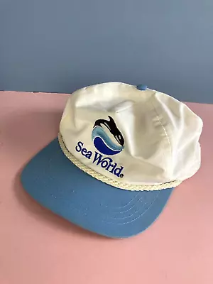 Vintage Sea World Orlando Baseball Cap 80s Nautical Cap White Blue Snap Back • £19.99