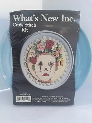  Floral Pierot  What's New Inc Cross Stitch Kit New 7  Metal Tin • $11.99