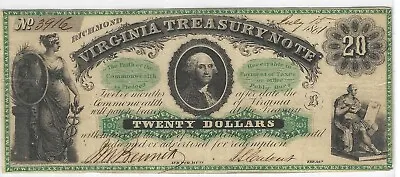 1861 $20 Virginia Treasury Note  ..... Beautiful High Grade • $290