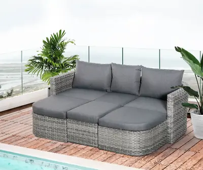 Grey Rattan Furniture Set Outdoor Patio Garden Sofa Day Bed Wicker Lounge Table • £579.90