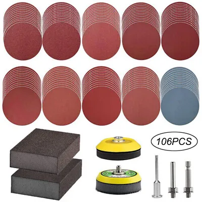 106Pcs 3Inch Hook&Loop Pad Sanding Disc For Drill Wet Dry Sandpaper Sponge Block • $26.64