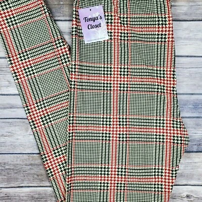 $10.17 • Buy EXTRA PLUS Plaid Houndstooth Cream Base Leggings Buttery Soft 16-24