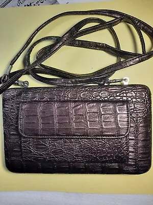 Metropolitan Wallet Many Pockets Holds A Phone Imitation Leather Crocodile Brown • $15