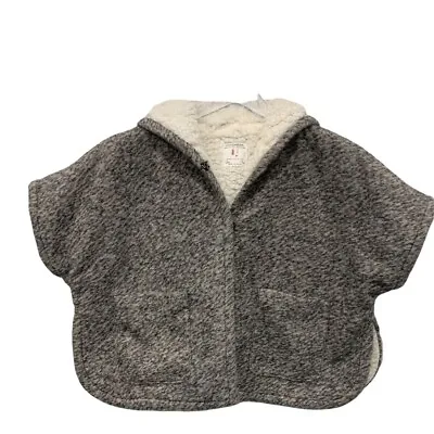 Zara Girls Outerwear Size 7-8 128 Cm Hooded Poncho Gray Fleece Cozy Short Sleeve • $32.99