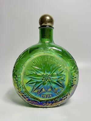 $16.99 • Buy Vintage Wheaton Green Carnival Glass Bottle Decanter Christmas 1974 Poinsettia