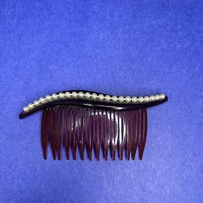 Vintage 80s Brown Hair Comb With Pearls Plastic • $5