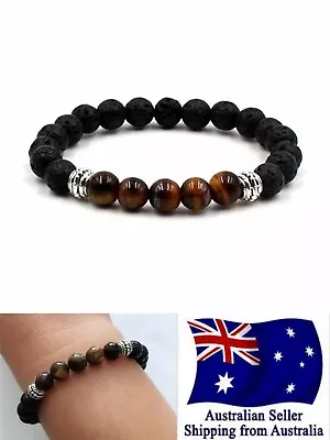 Chakra Bracelet Healing Lava 8mm Tiger Eye Bead Oil Diffuser Aromatherapy 1pc • $6.95