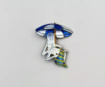 Zarah Sterling Silver Brooch Vintage Enameling Beach Chair & Ambarella Pin S925 • $45