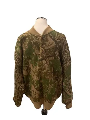 Cabelas Camo Wool Sweater Mens Size 2XL Gore Wind Stopper Pullover Vintage • $124.95
