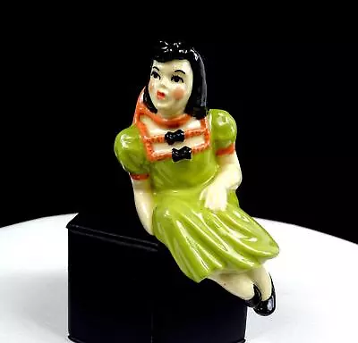 Ceramic Arts Studio Kissing Girl Green Dress 4 1/2  Shelf Sitter 1940-1955 • $29.95