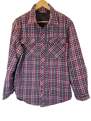 Plaid Check Padded Quilted Lined Lumberjack Work Shirt Flannel Red Black V Soft • £12.95