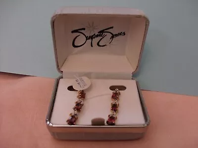 Vintage Suzanne Somers Garnet & CZ Dangle Vermeil Gold Over Sterling Earrings • $2.50