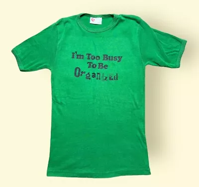 Vintage 1970s T Shirt Sears Kings Road “Too Busy To Be Lazy” Large Green 70s Vtg • $30