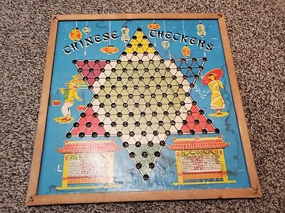 $18 • Buy Vintage 1939 CHINESE CHECKERS BOARD WHITMAN PUBLISHING  WOOD FRAME 16x16 Decor 
