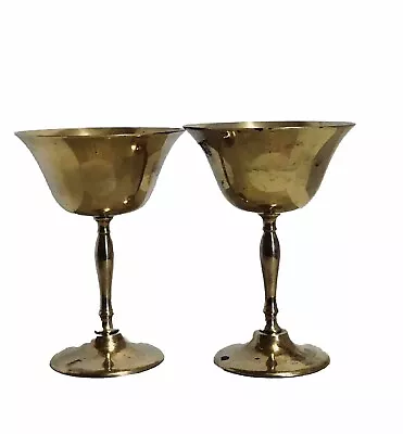 Vintage Set Of 2 Solid Brass Goblets Wine Glasses • $16.95