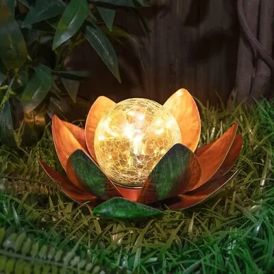 Solar Metal Lotus LED With Crackle Ball Light Garden Patio Dining Table Decor • £13.50