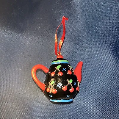 Vintage Mary Engelbreit Teapot Black & Red Christmas Tree Ornament • $16