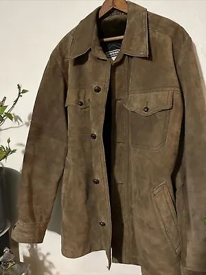 Mighty-Mac Suede Leather Coat Fleece Lined Jacket Vintage Cowboy Retro Brown • $75