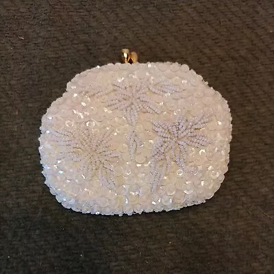 $39.99 • Buy RICHERE By WALBORG Vintage White Beaded Sequin Coin Purse