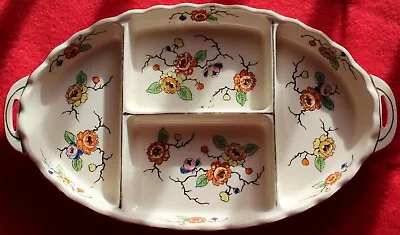 Oval Divided Relish Dish With Handles Made In Japan Hand Painted 11  • $9.99